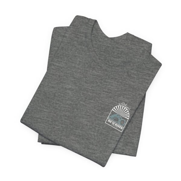 He Is Risen (Matthew 28:6) Arch Rolled Stone T-Shirt - Image 5