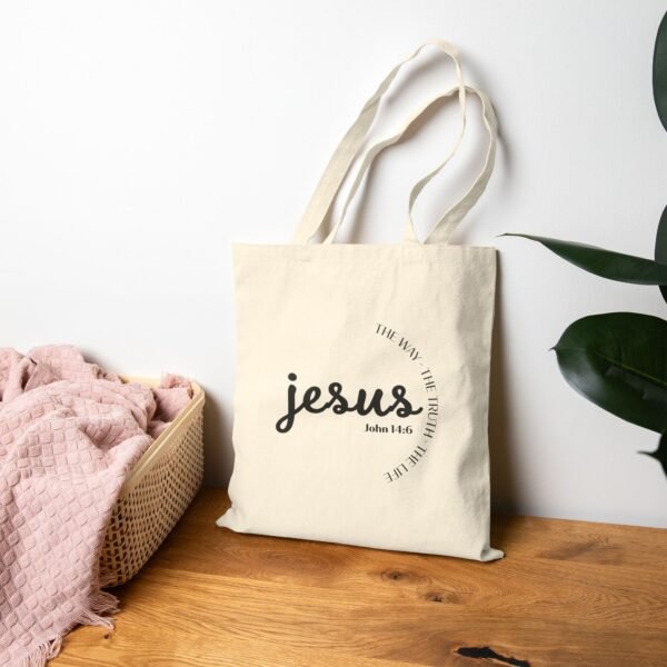Jesus the Way the Truth the Life (John 14:6) Cotton Canvas Tote Bag - Image 3