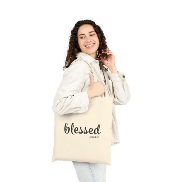 Blessed John 1:16 Cotton Canvas Tote Bag - Image 3