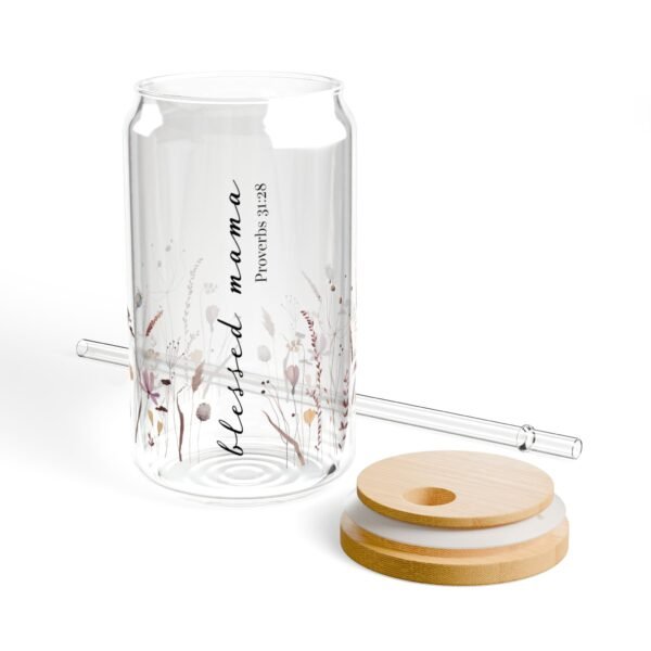 Blessed Mama (Proverbs 31:28) Watercolor Flowers Sipper Glass, 16oz - Image 4