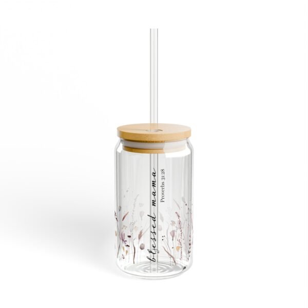 Blessed Mama (Proverbs 31:28) Watercolor Flowers Sipper Glass, 16oz - Image 2