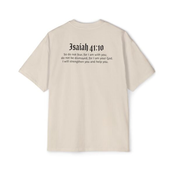 Man of Faith & Isaiah 41:10 Men's Heavy Oversized T-Shirt - Image 2