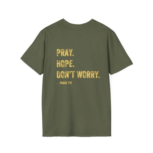 Pray Hope Don't Worry Padre Pio Distressed T-Shirt - Image 10