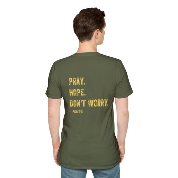Pray Hope Don't Worry Padre Pio Distressed T-Shirt - Image 12