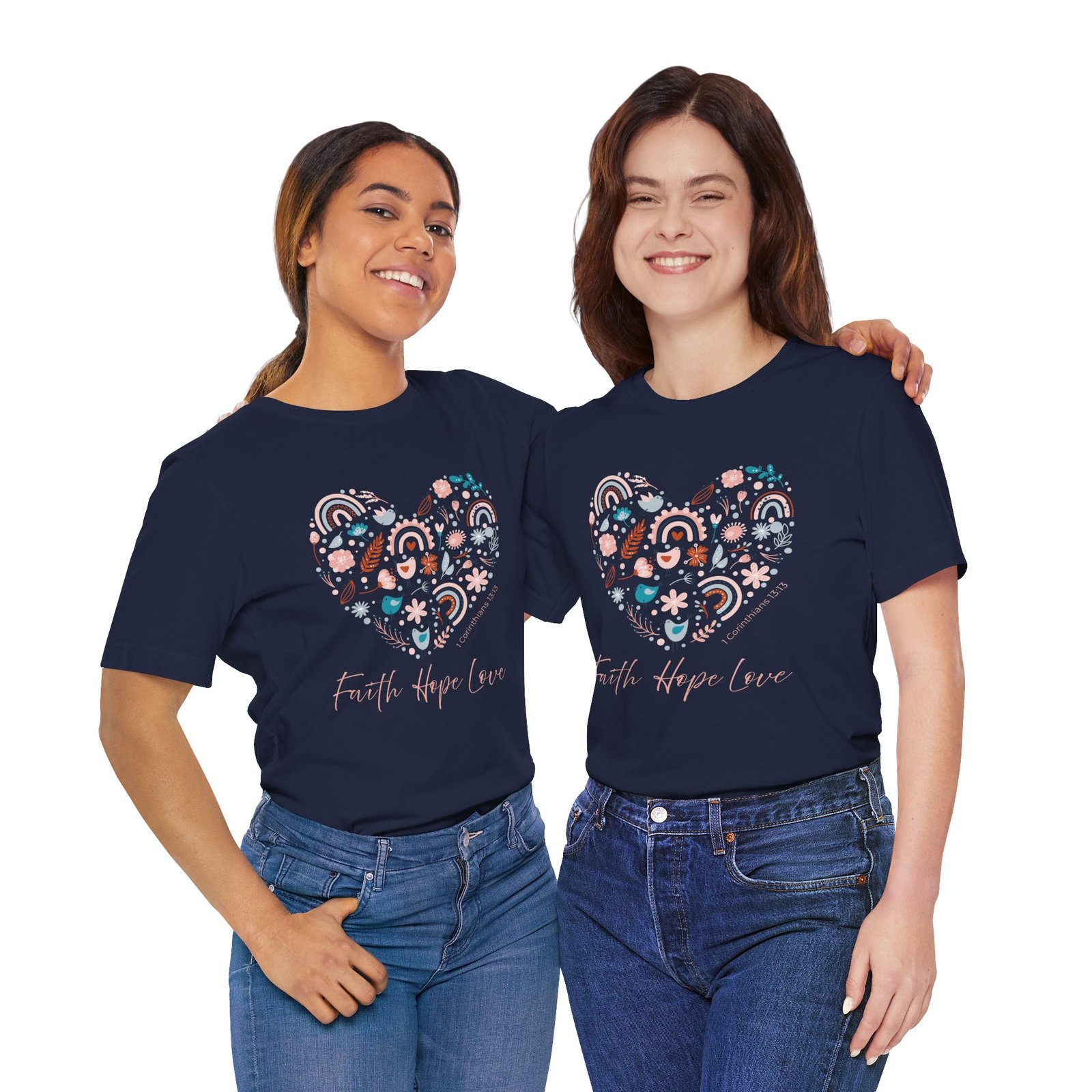 Faith, Hope, Love Heart Shape (1 Corinthians 13:13) T-shirt - Image 3