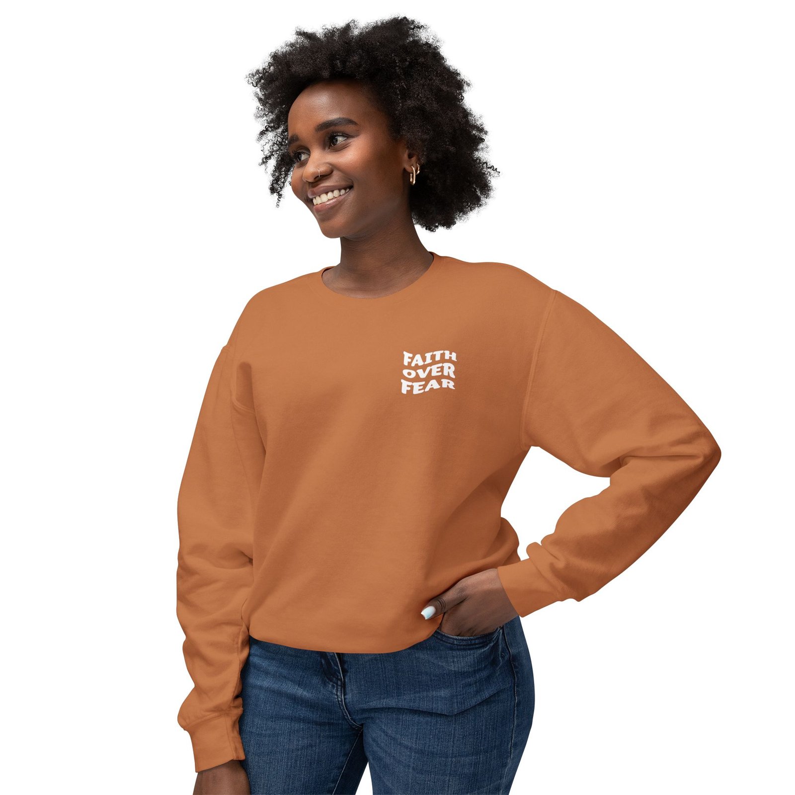 Faith Over Fear (Psalm 56:3) Warp Lightweight Crewneck Sweatshirt - Image 3