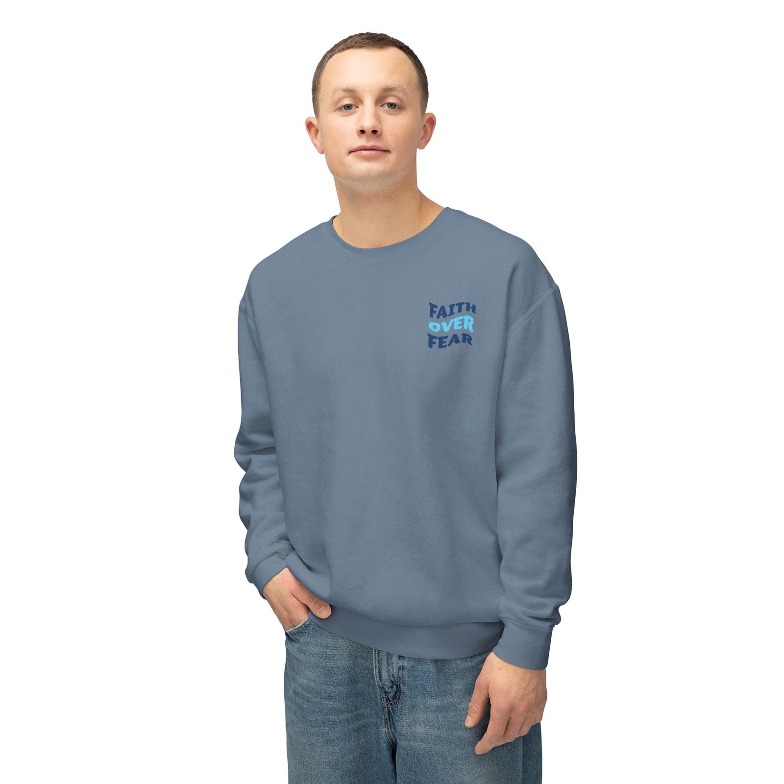 Faith Over Fear (Psalm 56:3) Warp Lightweight Crewneck Sweatshirt - Image 8