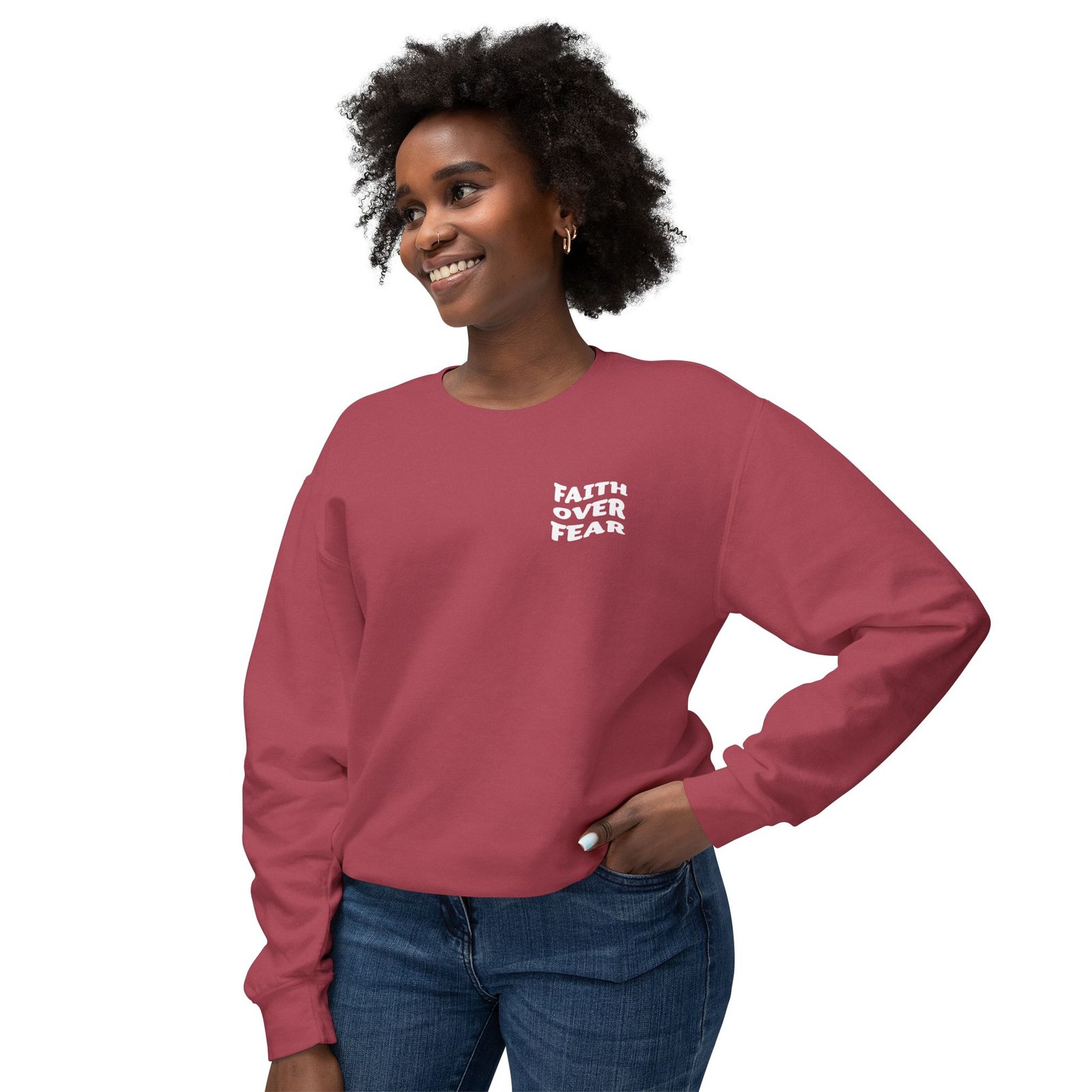 Faith Over Fear (Psalm 56:3) Warp Lightweight Crewneck Sweatshirt - Image 15