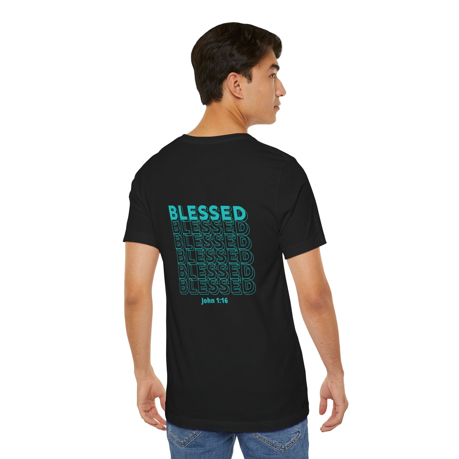 Blessed (John 1:16) Bold-Outline Front & Back T-shirt - Image 3