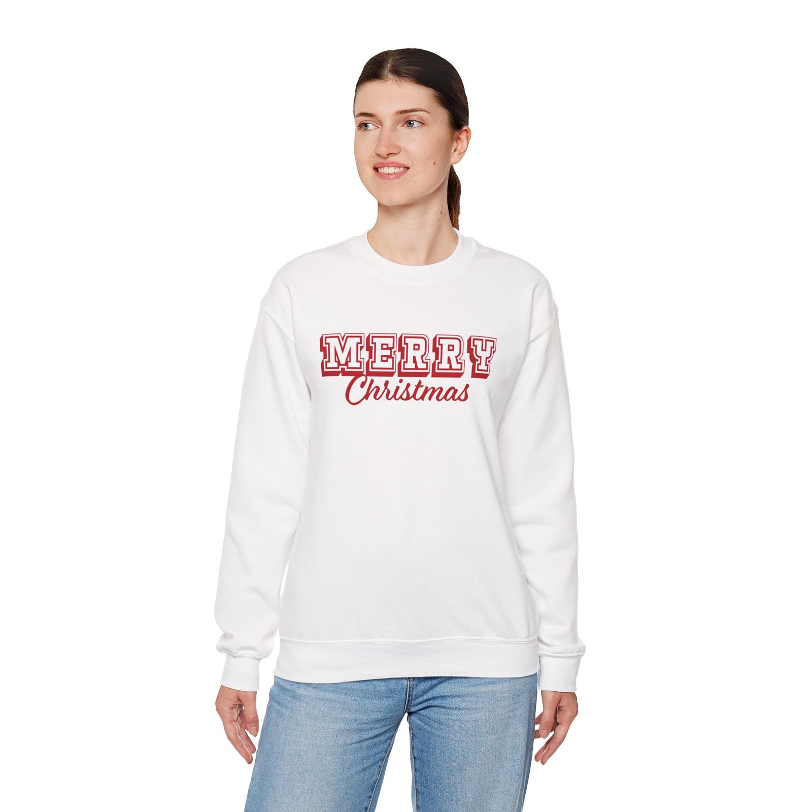 Merry Christmas Bold Outline Crewneck Sweatshirt - Image 3