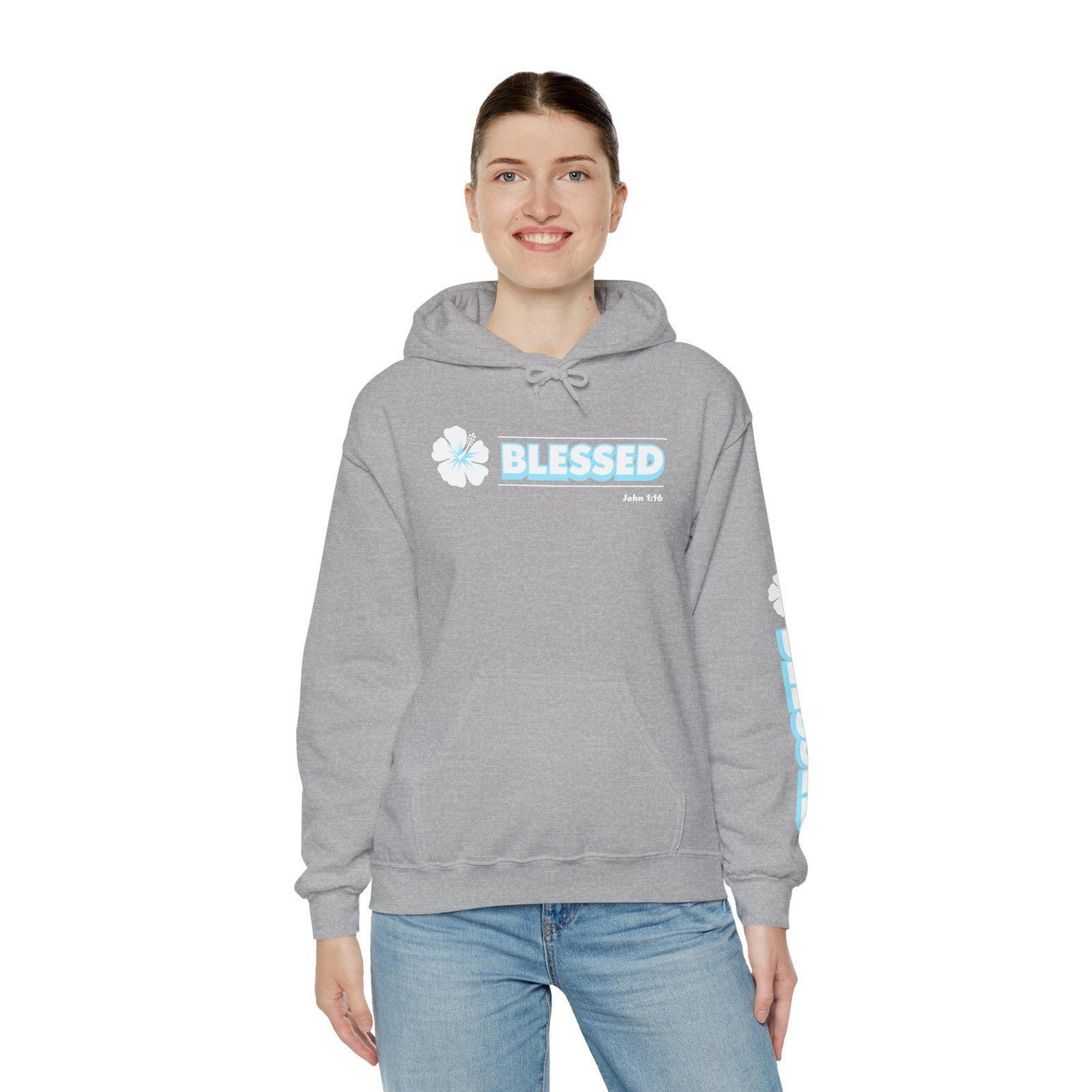 Blessed John 1:16 Hawaiian Flower Hoodie Sweatshirt - Image 4