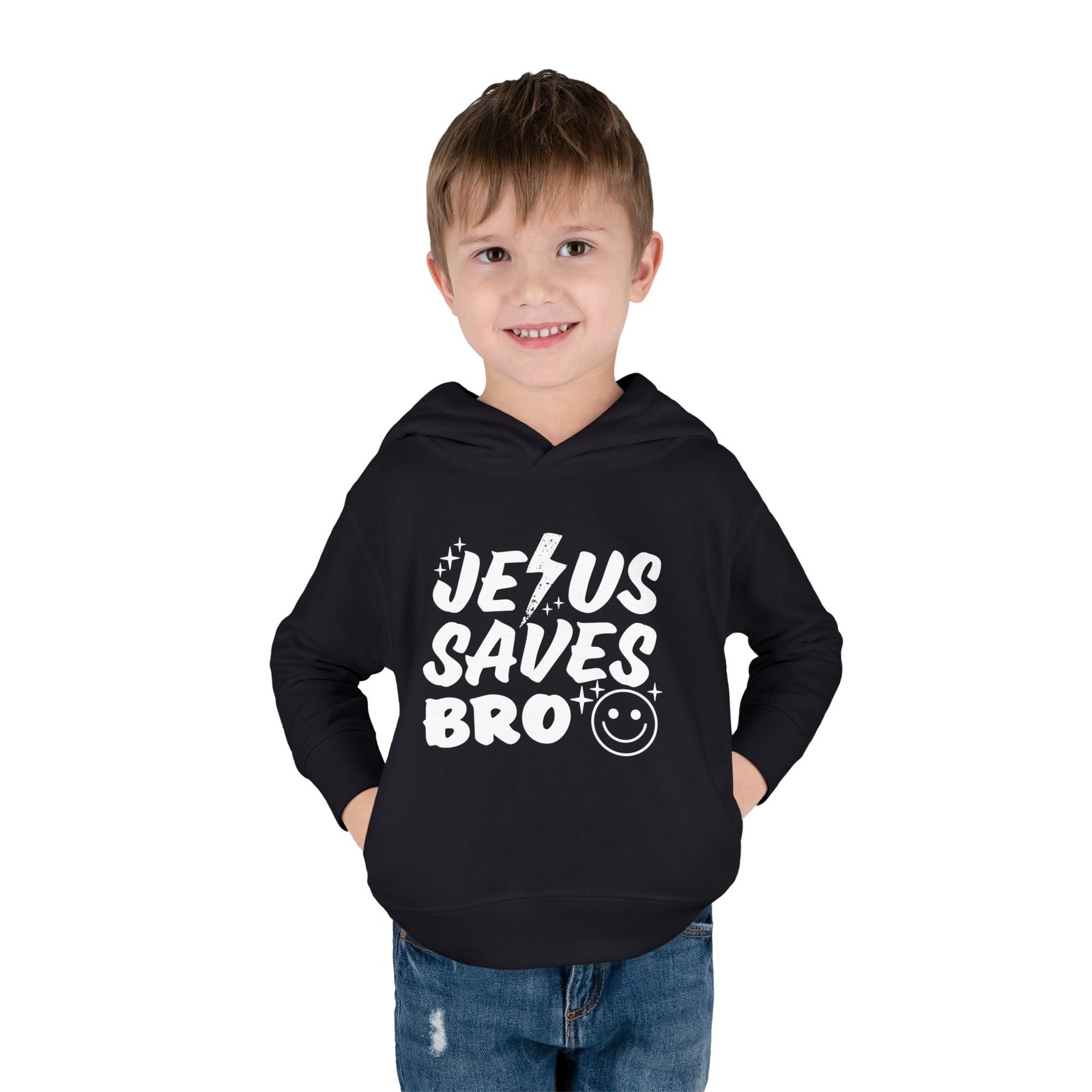 Jesus Saves Bro Toddler Pullover Fleece Hoodie - Image 2