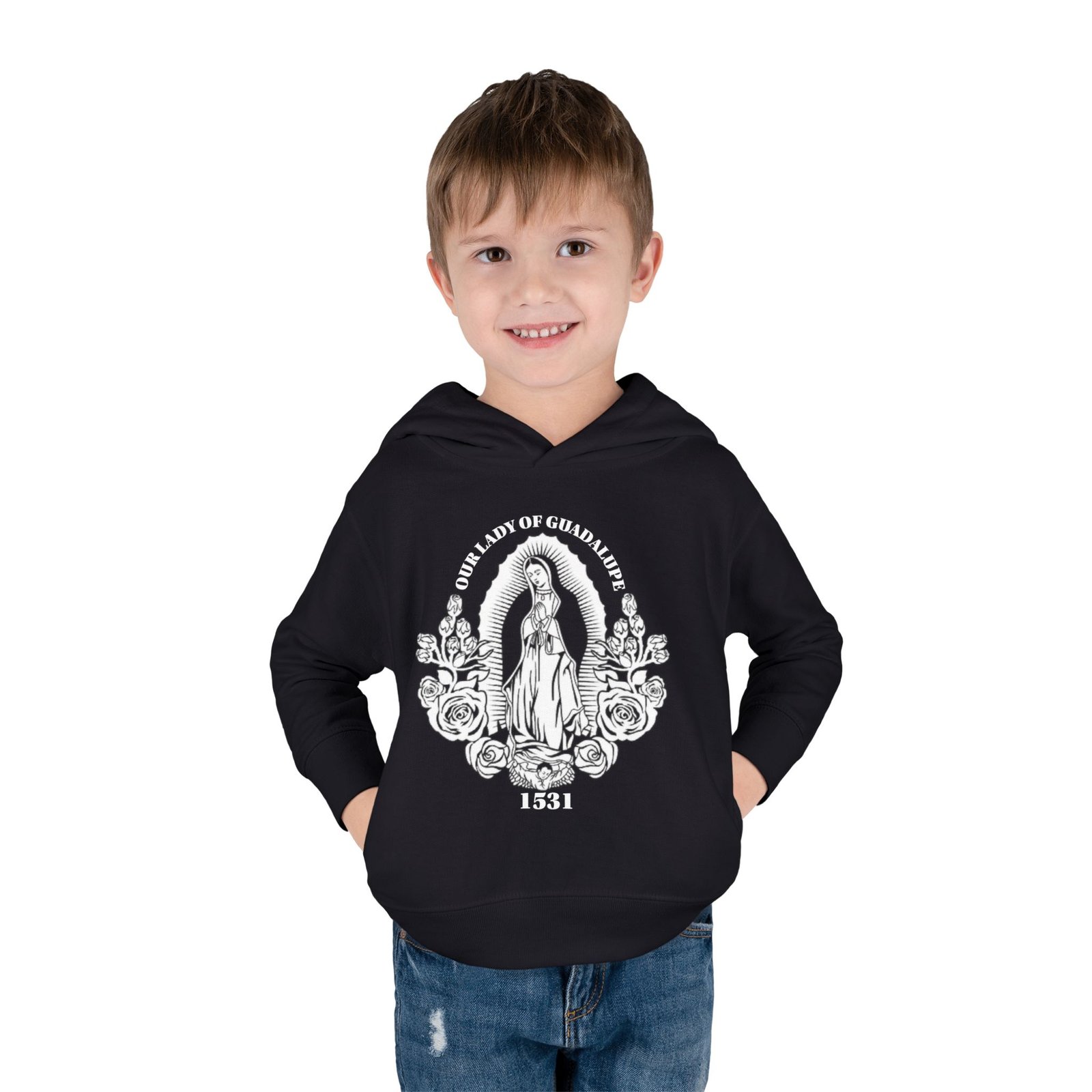 Our Lady of Guadalupe Toddler Pullover Fleece Hoodie - Image 2