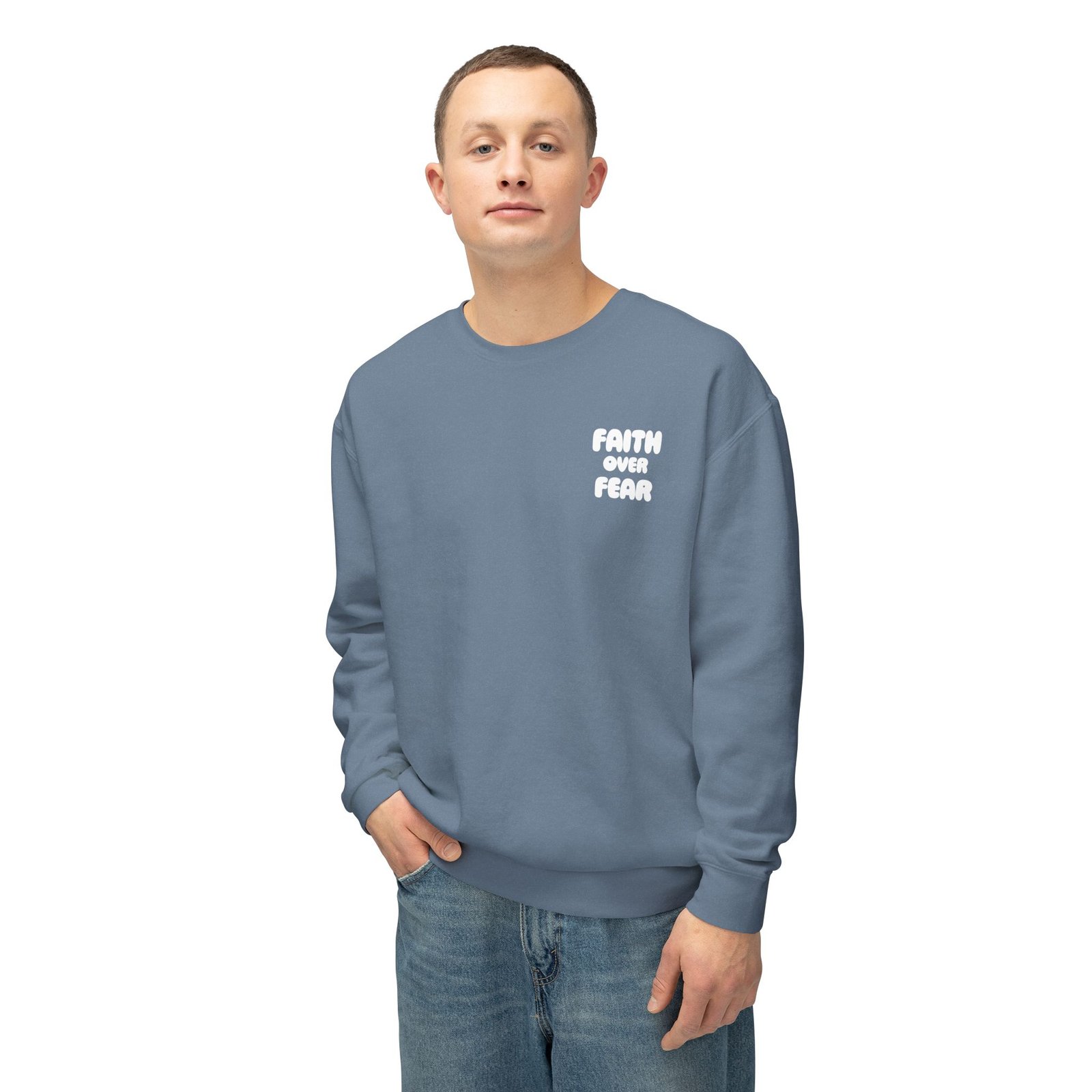 Faith Over Fear (Psalm 56:3) Bubbly Lightweight Crewneck Sweatshirt - Image 4