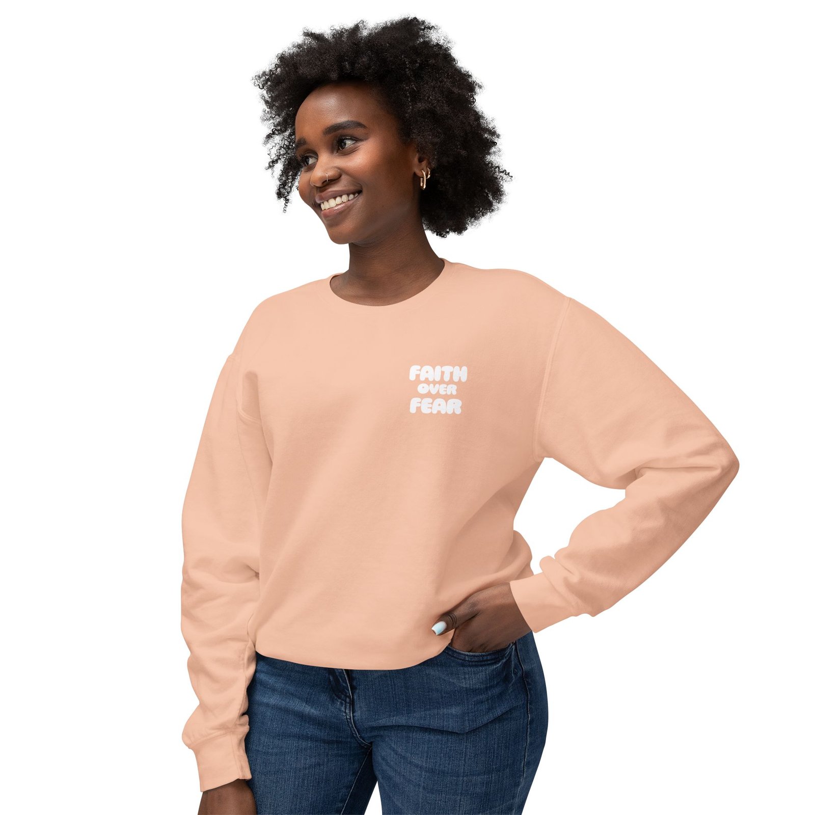 Faith Over Fear (Psalm 56:3) Bubbly Lightweight Crewneck Sweatshirt - Image 11
