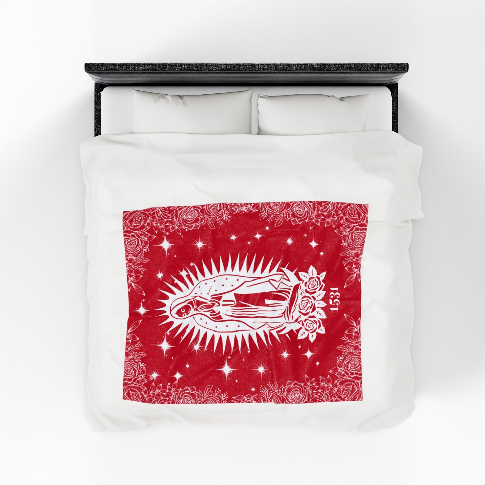 Our Lady of Guadalupe Flowers Plush Fleece Throw Red Blanket - Image 4