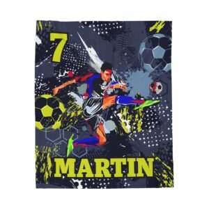 Soccer Blanket for Boys Personalized Plush Fleece Throw Blanket