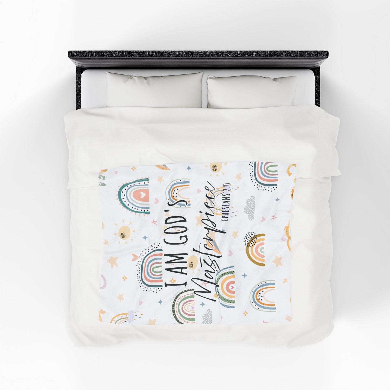 Boho Rainbows God's Masterpiece Ephesians 2:10 Girl Plush Fleece Throw Blanket - Image 4