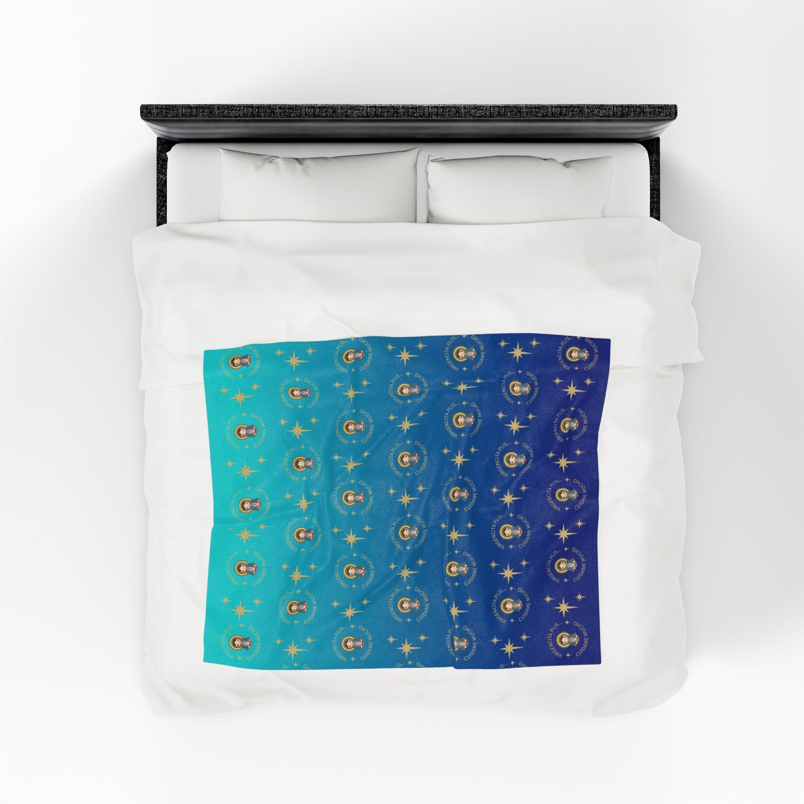 Guadalupe Girl Cartoon Virgencita Plis Cuidame Mucho with Eight Pointed Stars Fleece Blanket - Image 4