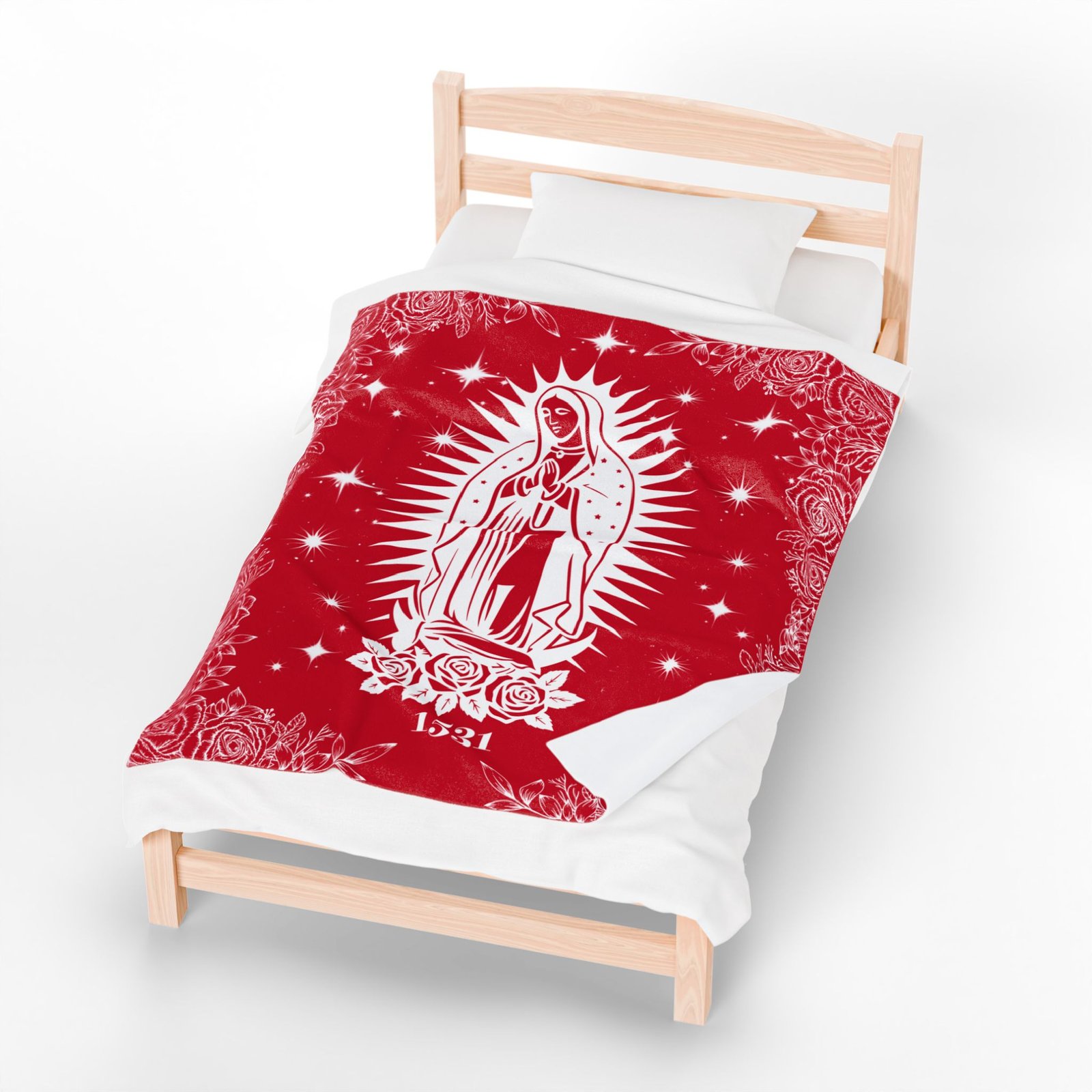 Our Lady of Guadalupe Flowers Plush Fleece Throw Red Blanket - Image 3
