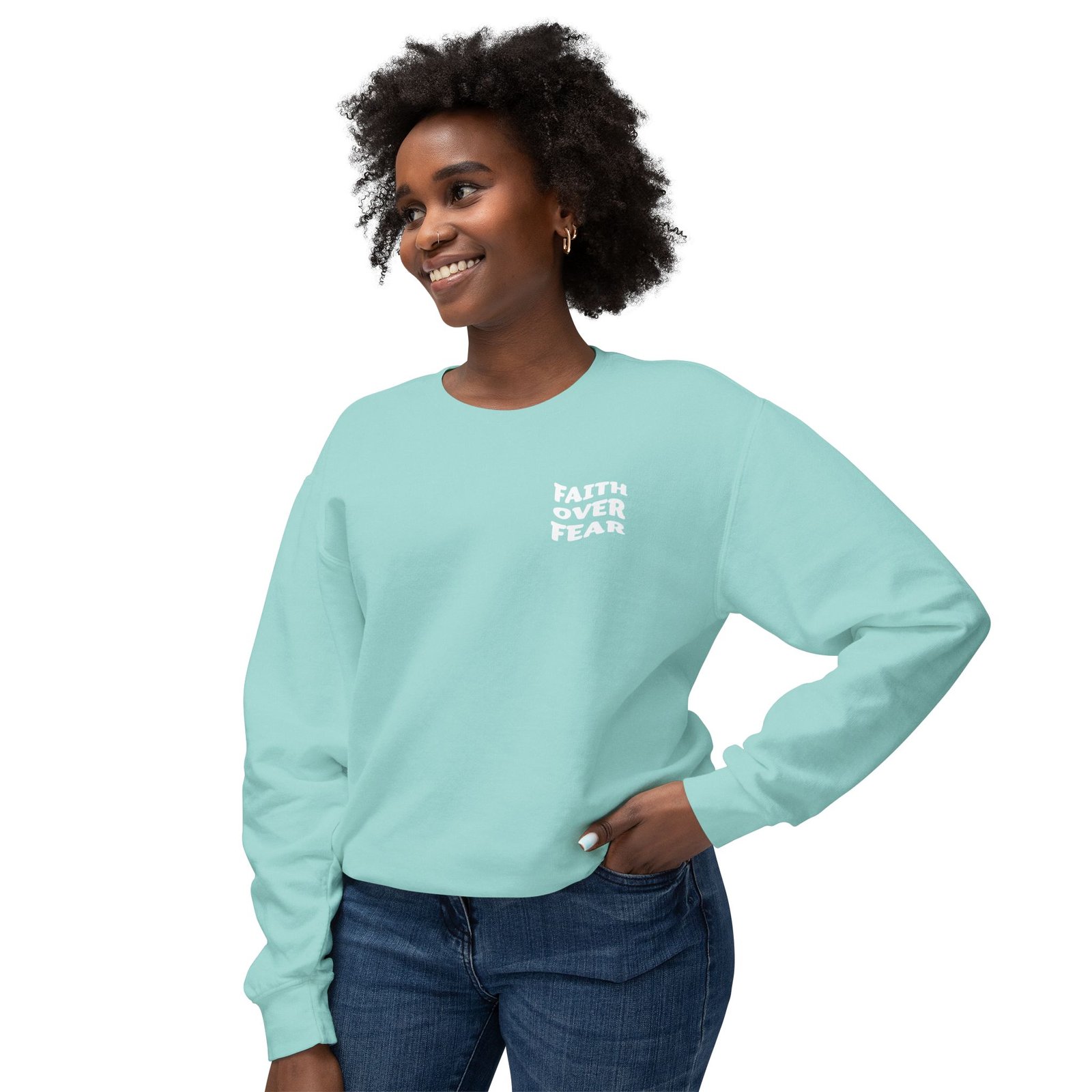 Faith Over Fear (Psalm 56:3) Warp Lightweight Crewneck Sweatshirt - Image 11