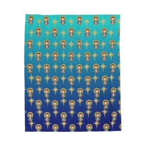 Guadalupe Girl Cartoon Eight Pointed Stars Gradient Blue Fleece Blanket