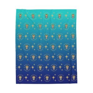 Guadalupe Girl Cartoon Virgencita Plis Cuidame Mucho with Eight Pointed Stars Fleece Blanket