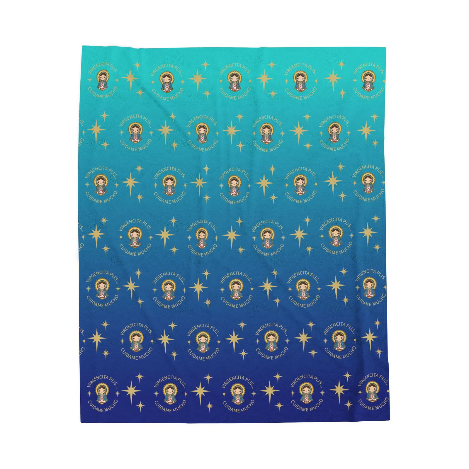 Guadalupe Girl Cartoon Virgencita Plis Cuidame Mucho with Eight Pointed Stars Fleece Blanket