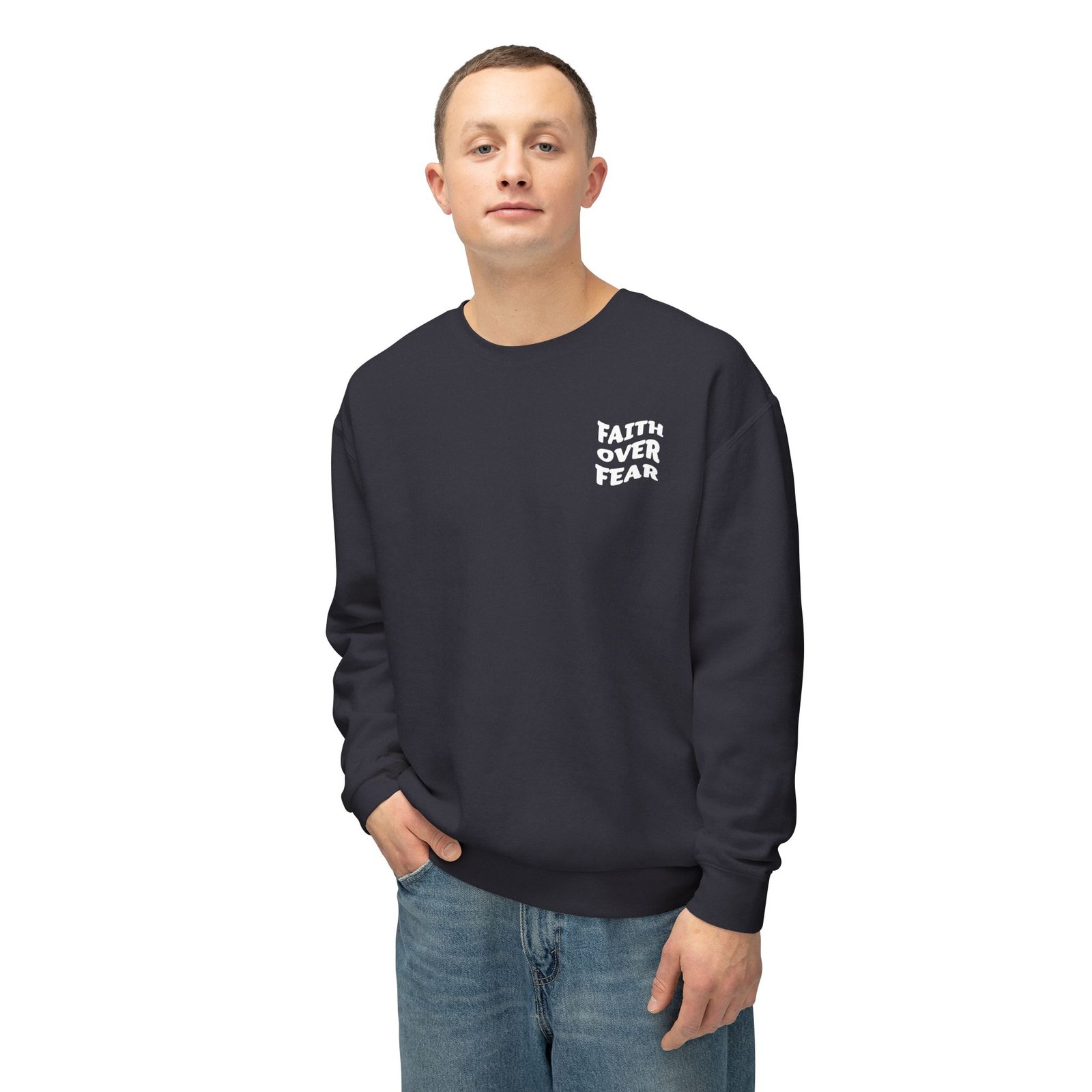 Faith Over Fear (Psalm 56:3) Warp Lightweight Crewneck Sweatshirt - Image 4
