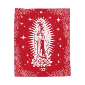 Our Lady of Guadalupe Flowers Plush Fleece Throw Red Blanket