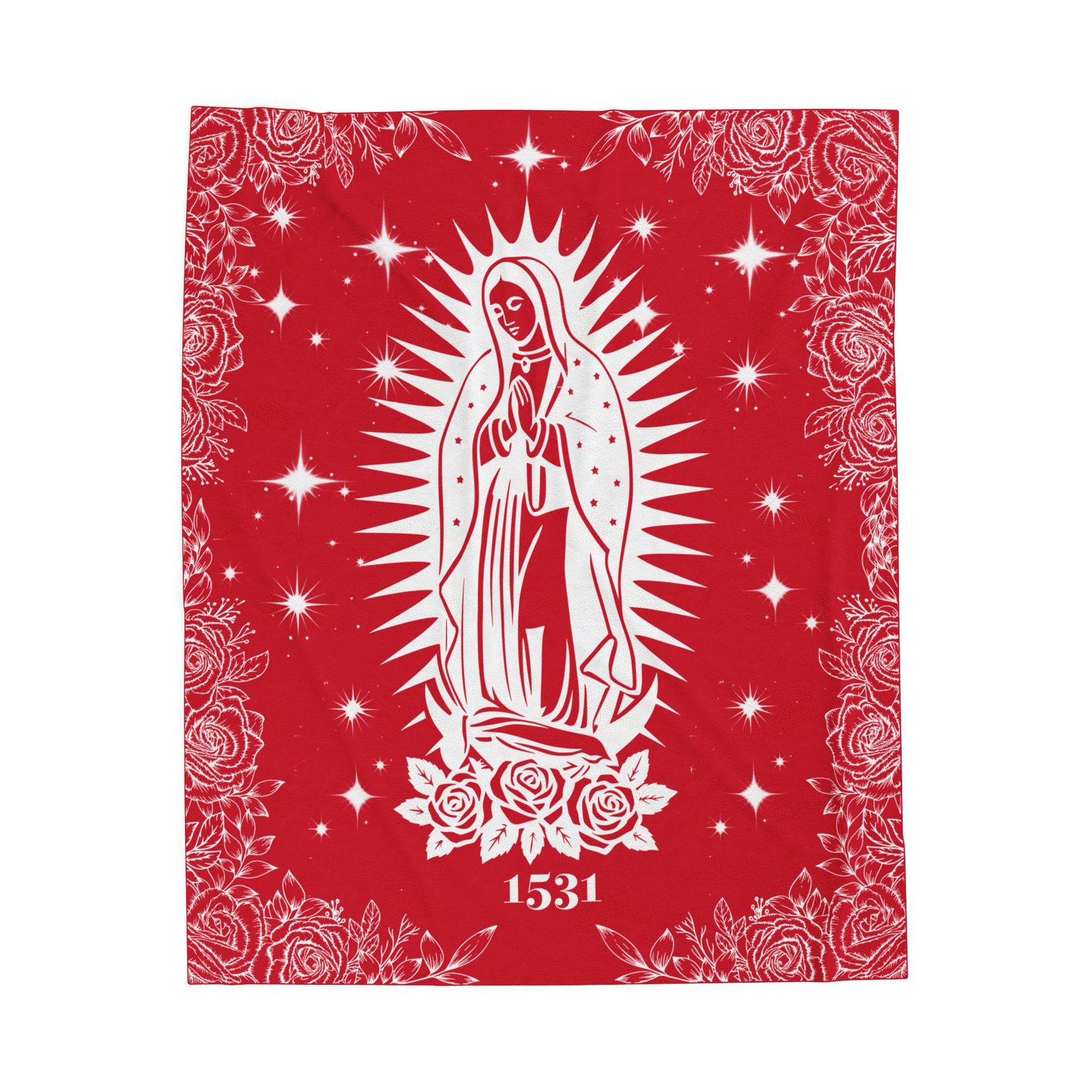 Our Lady of Guadalupe Flowers Plush Fleece Throw Red Blanket