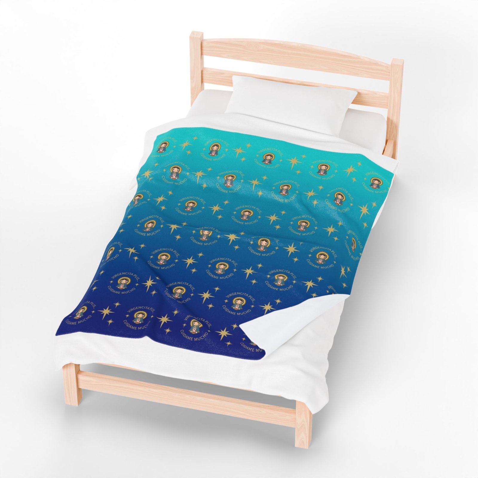 Guadalupe Girl Cartoon Virgencita Plis Cuidame Mucho with Eight Pointed Stars Fleece Blanket - Image 3