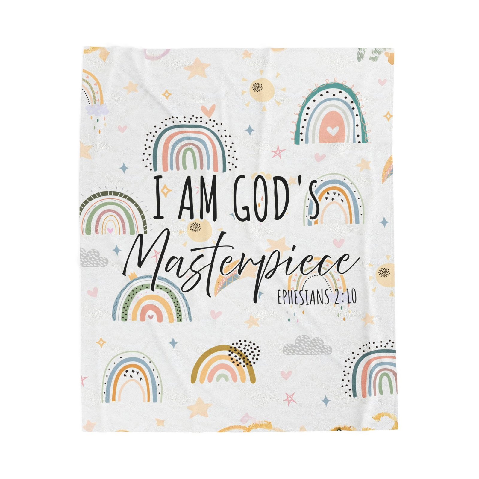 Boho Rainbows God's Masterpiece Ephesians 2:10 Girl Plush Fleece Throw Blanket