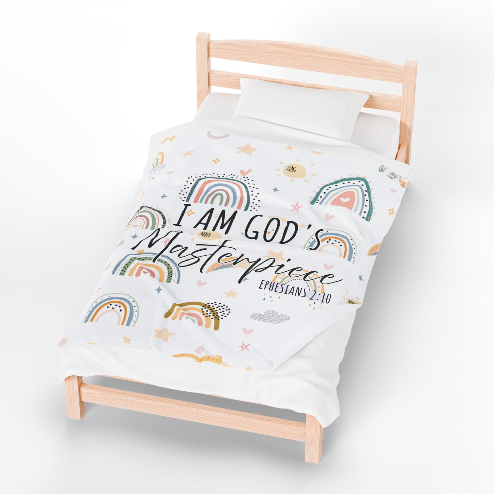Boho Rainbows God's Masterpiece Ephesians 2:10 Girl Plush Fleece Throw Blanket - Image 3