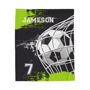 Soccer Personalized Neon Green Plush Throw Blanket