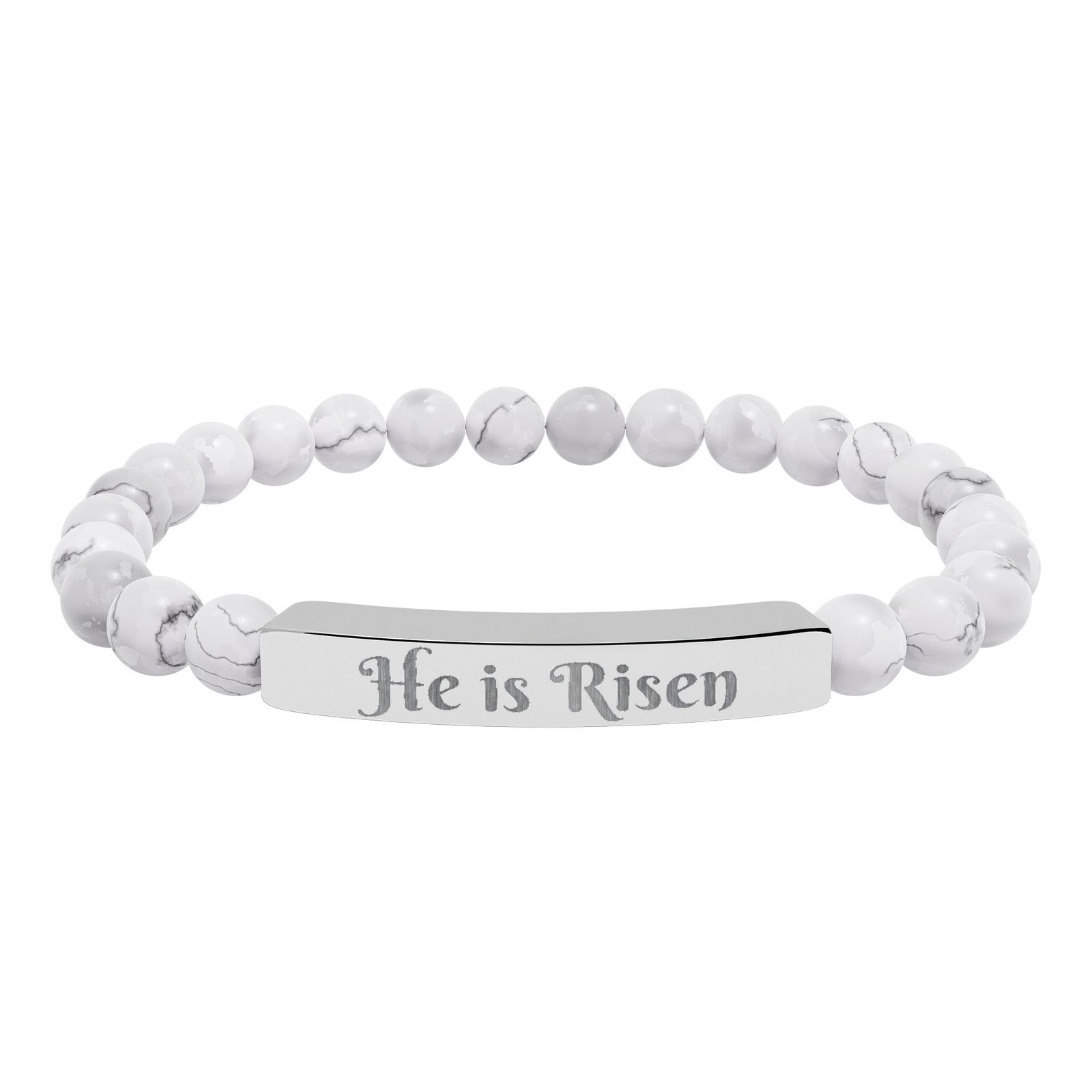 Easter He is Risen Natural Stone Stretch Bar Bracelet (Engraving) - Image 3