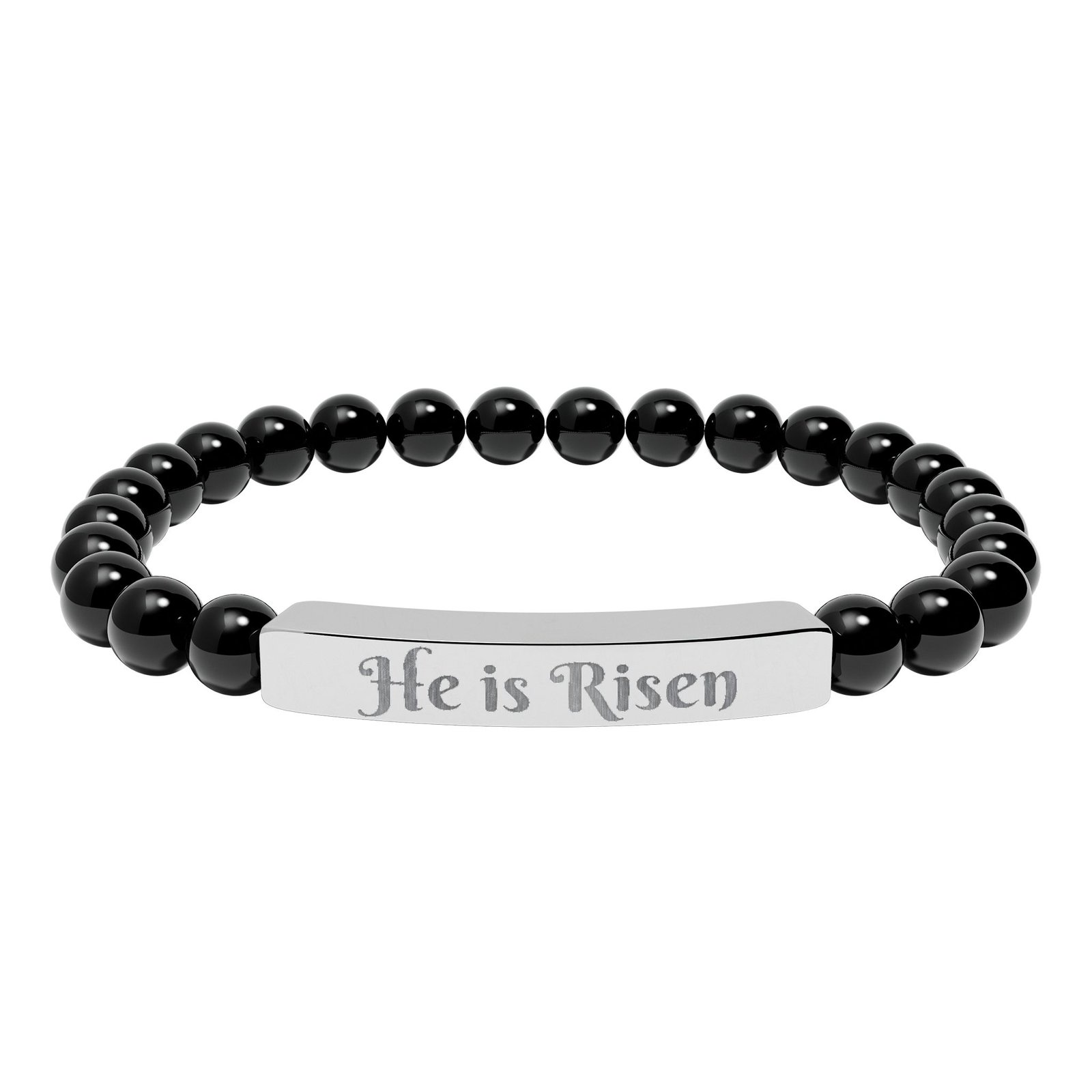 Easter He is Risen Natural Stone Stretch Bar Bracelet (Engraving) - Image 4
