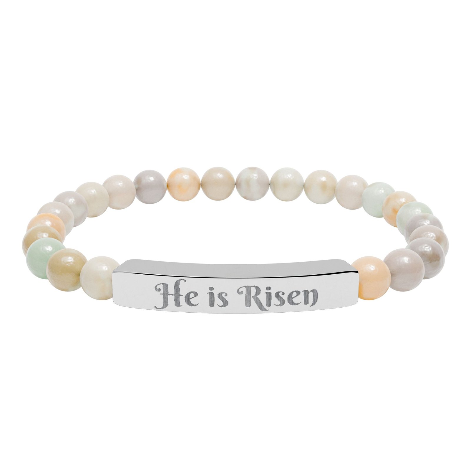 Easter He is Risen Natural Stone Stretch Bar Bracelet (Engraving) - Image 2