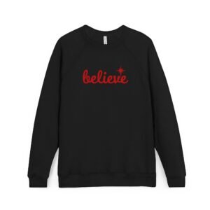 Believe Eight Pointed Star Christmas Sponge Fleece Raglan Sweatshirt