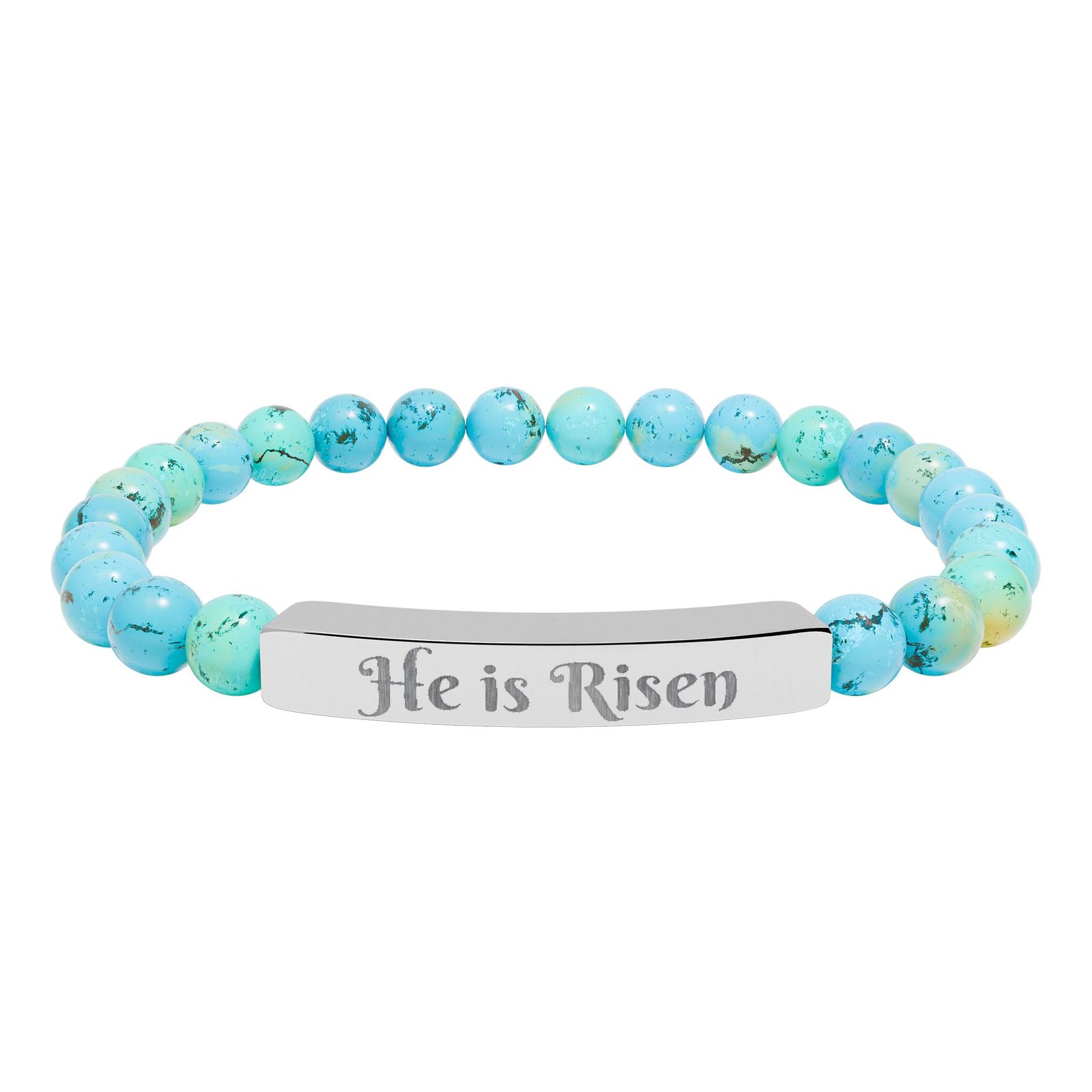 Easter He is Risen Natural Stone Stretch Bar Bracelet (Engraving)