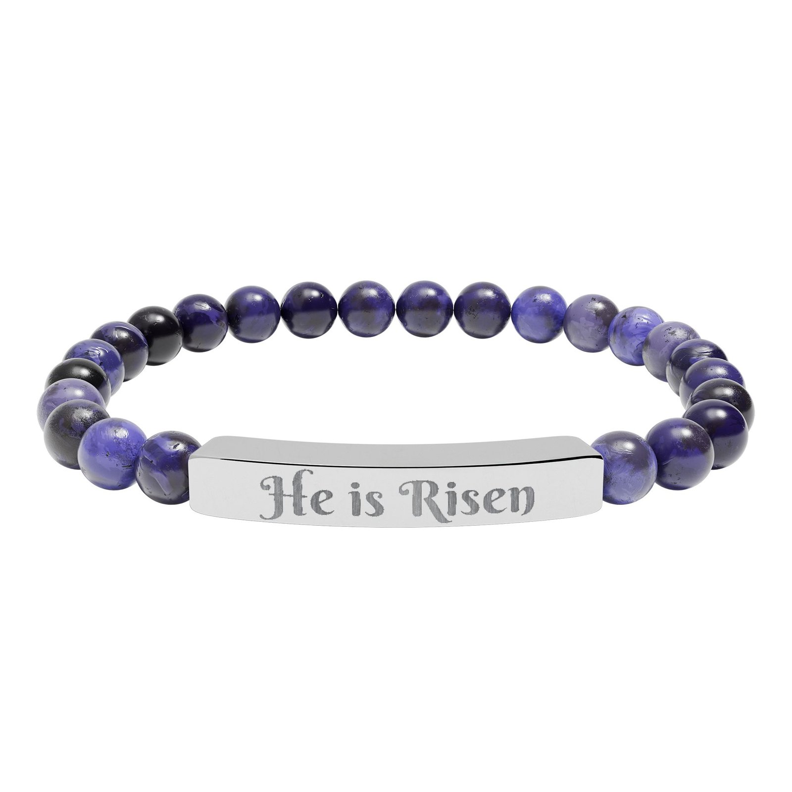 Easter He is Risen Natural Stone Stretch Bar Bracelet (Engraving) - Image 7