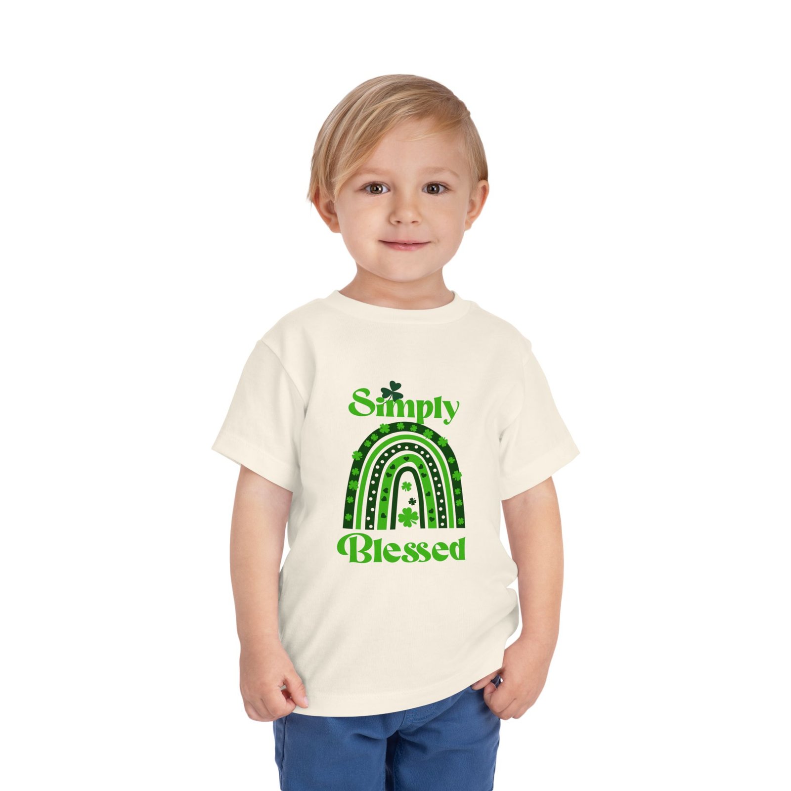 Simply Blessed Boho Green Rainbow Shamrock Clover St Patrick Toddler T-Shirt - Image 2