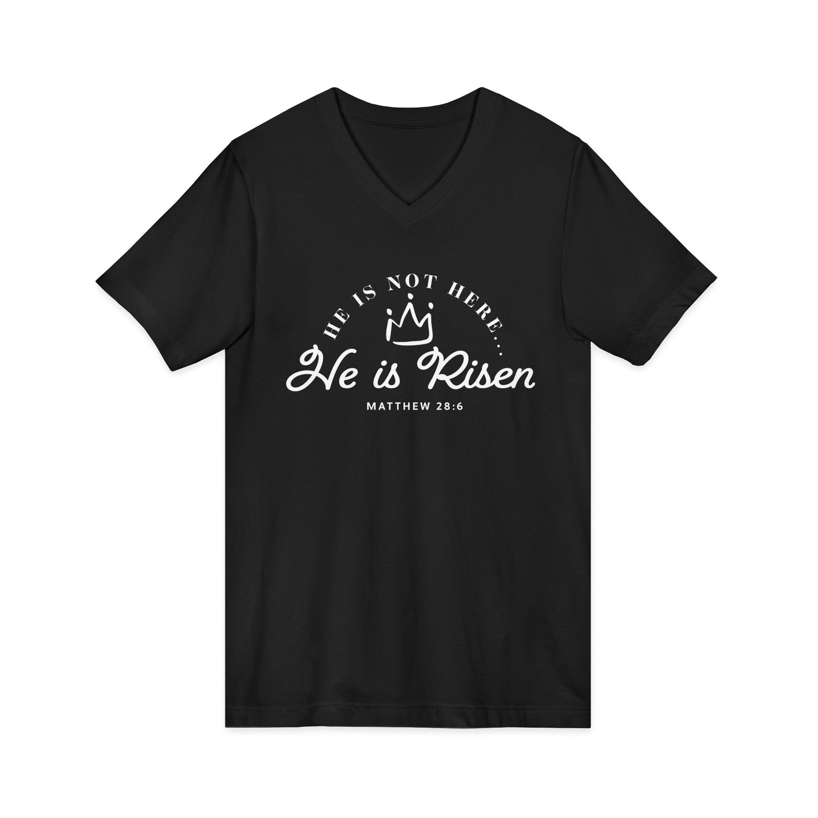 He is Not Here He is Risen Matthew 28:6 Jersey Short Sleeve V-Neck Easter Tee - Image 4