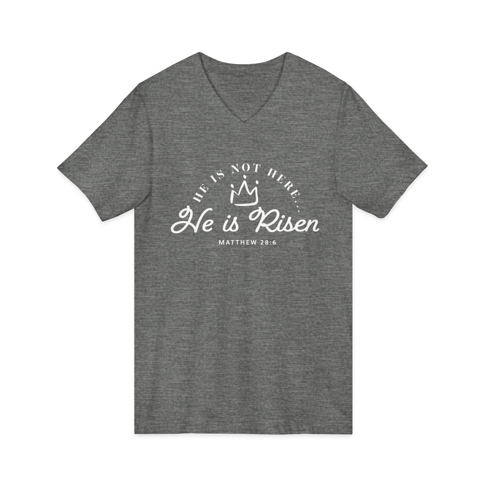 He is Not Here He is Risen Matthew 28:6 Jersey Short Sleeve V-Neck Easter Tee - Image 3