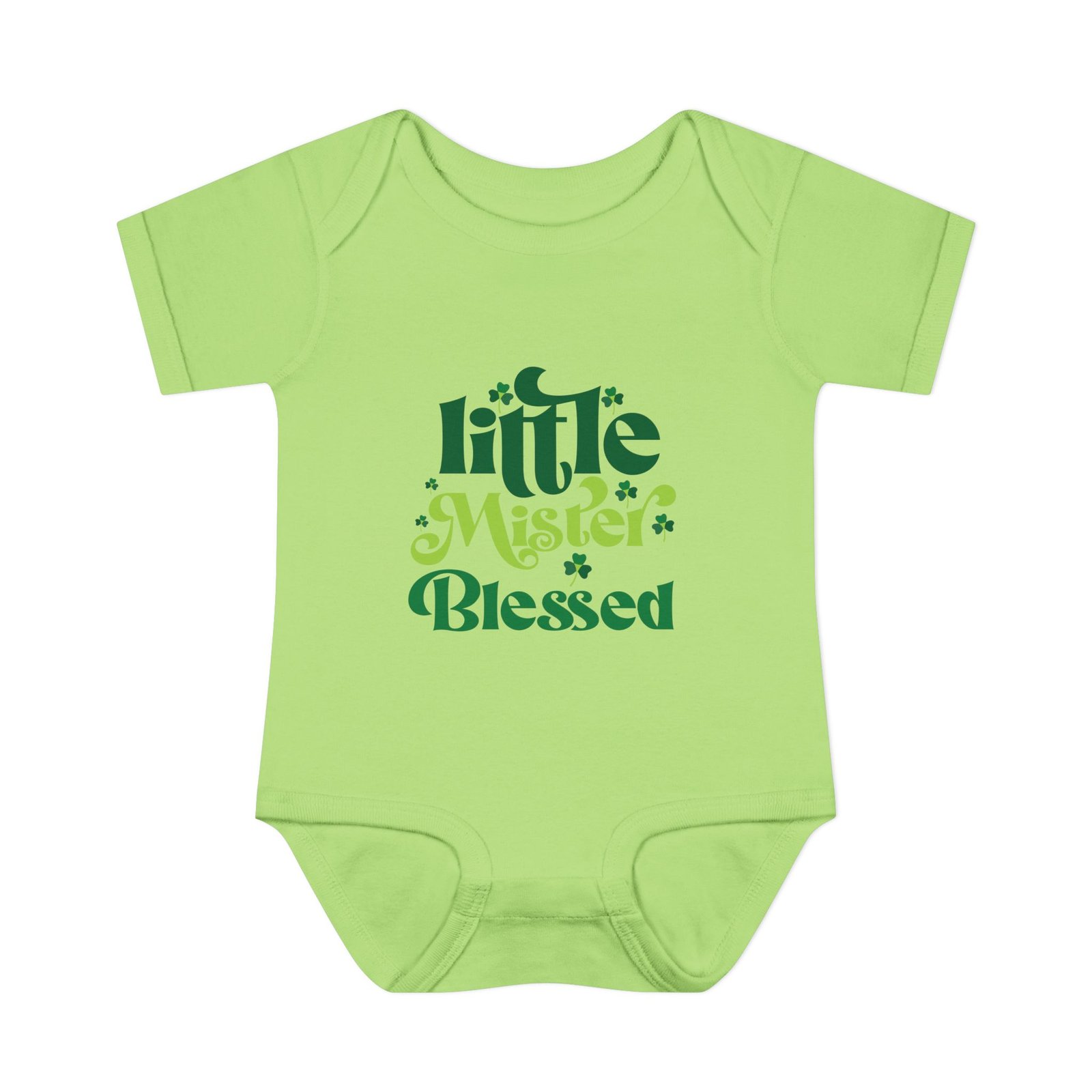 Little Mr Blessed Shamrock Clover St Patrick Infant Onesie - Image 7