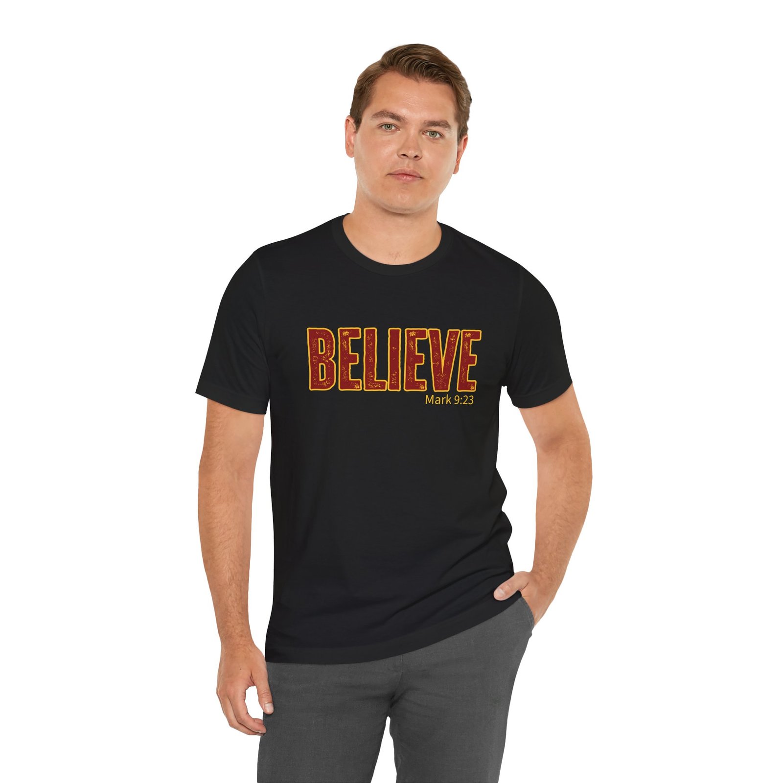 Believe Bible Verse Mark 9:23 T-Shirt - Image 10