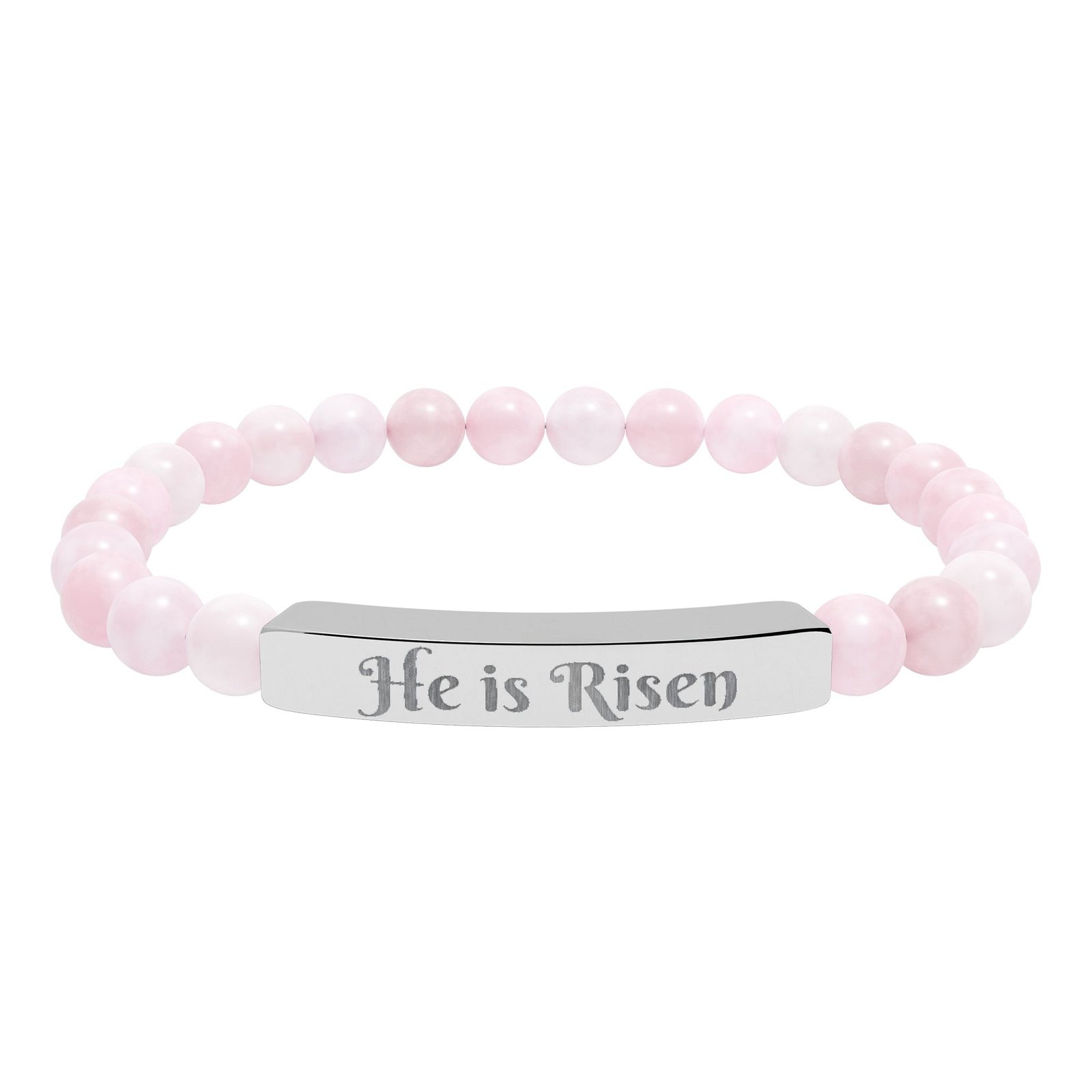 Easter He is Risen Natural Stone Stretch Bar Bracelet (Engraving) - Image 6