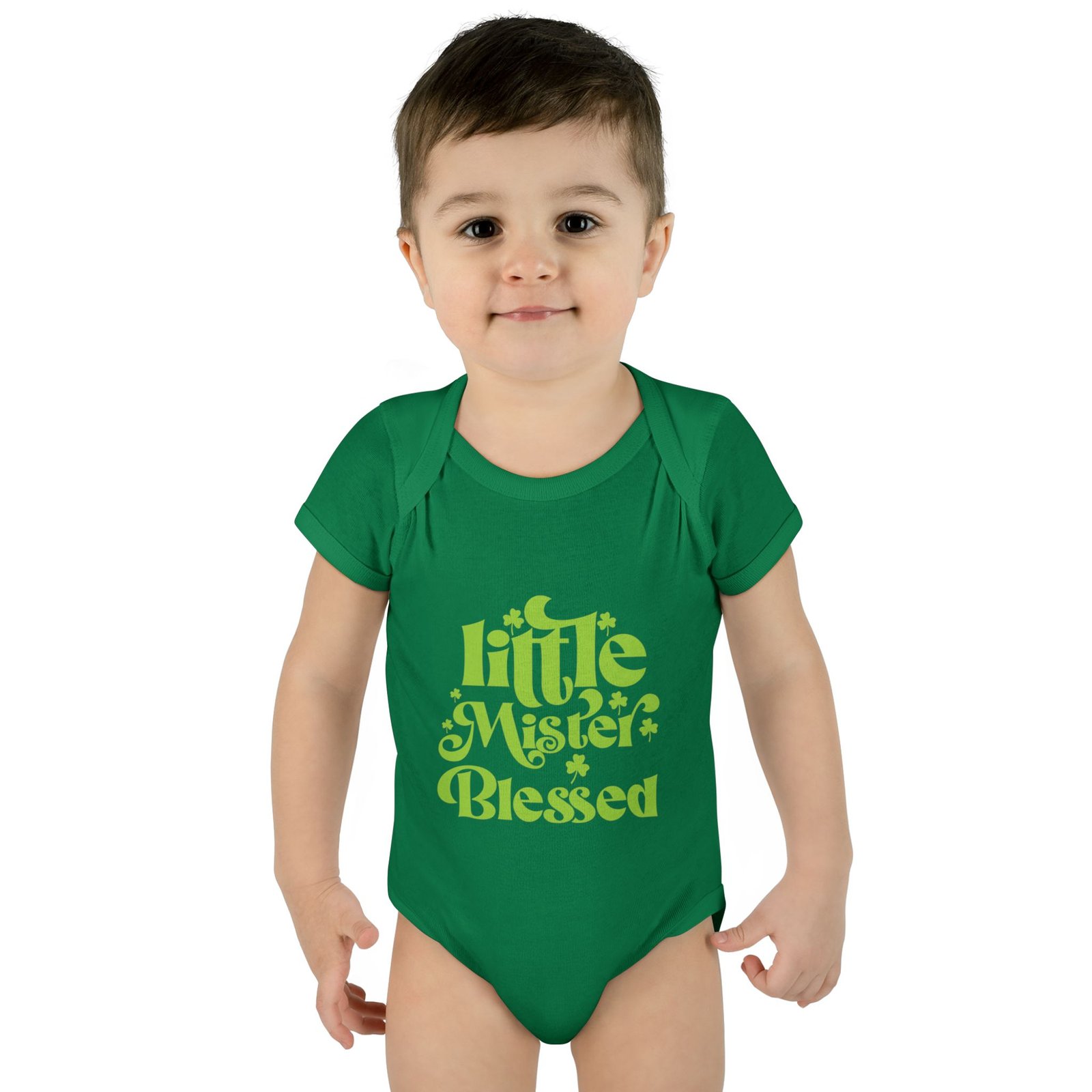 Little Mr Blessed Shamrock Clover St Patrick Infant Onesie - Image 2