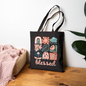 Blessed Nature Icons Pastel Colors Cotton Canvas Tote Bag