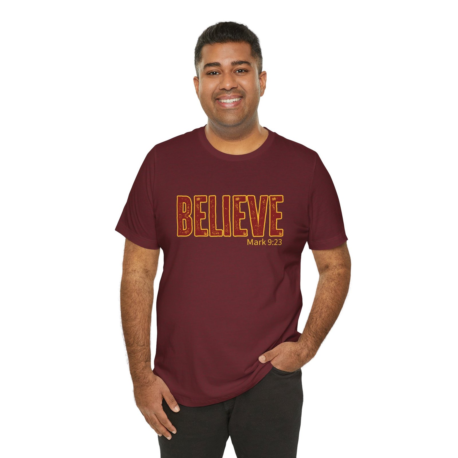 Believe Bible Verse Mark 9:23 T-Shirt - Image 7